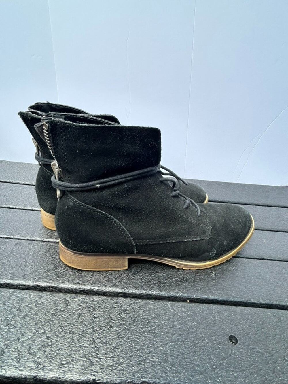 Steve Madden Rawlings Black Suede Lace Up Ankle Boots Rear Zip Women 7.5M